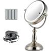 imageOvente 75quot Lighted Tabletop Vanity Makeup Mirror 1X ampamp 7X Magnifier Spinning Double Sided Round LED 3 Tone Smart Touch Auto Shut Off Timer Battery ampamp AC Plug Operated Nickel Brushed MPT75BR1X7XNickel Brushed