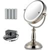 imageOvente 75quot Lighted Tabletop Vanity Makeup Mirror 1X ampamp 7X Magnifier Spinning Double Sided Round LED 3 Tone Smart Touch Auto Shut Off Timer Battery ampamp AC Plug Operated Nickel Brushed MPT75BR1X7XNickel Brushed