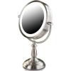 imageOvente 75quot Lighted Tabletop Vanity Makeup Mirror 1X ampamp 7X Magnifier Spinning Double Sided Round LED 3 Tone Smart Touch Auto Shut Off Timer Battery ampamp AC Plug Operated Nickel Brushed MPT75BR1X7XNickel Brushed