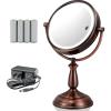 imageOvente 75quot Lighted Tabletop Vanity Makeup Mirror 1X ampamp 7X Magnifier Spinning Double Sided Round LED 3 Tone Smart Touch Auto Shut Off Timer Battery ampamp AC Plug Operated Nickel Brushed MPT75BR1X7XAntique Copper