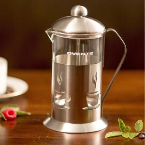 imageOvente French Press Coffee 34 Ounce Heat Resistant Borosilicate Glass amp 3 Stainless Steel Plunger Filter System Portable Pitcher Tea Maker with Mesh Filter and Free Measuring Scoop Silver FSC34S20ounce