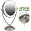 image:imageOVENTE 95 Lighted Tabletop Makeup Mirror 1X amp 10X Magnifier Adjustable Double Sided Round LED Dimmer Switch Battery amp USB Powered Ideal for Bedroom amp Vanity Nickel Brushed MLT45BR1X10XNickel Brushed