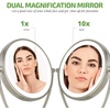 image:imageOVENTE 95 Lighted Tabletop Makeup Mirror 1X amp 10X Magnifier Adjustable Double Sided Round LED Dimmer Switch Battery amp USB Powered Ideal for Bedroom amp Vanity Nickel Brushed MLT45BR1X10XNickel Brushed