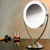 image:imageOVENTE 95 Lighted Tabletop Makeup Mirror 1X amp 10X Magnifier Adjustable Double Sided Round LED Dimmer Switch Battery amp USB Powered Ideal for Bedroom amp Vanity Nickel Brushed MLT45BR1X10XNickel Brushed