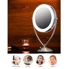 image:imageOVENTE 95 Lighted Tabletop Makeup Mirror 1X amp 10X Magnifier Adjustable Double Sided Round LED Dimmer Switch Battery amp USB Powered Ideal for Bedroom amp Vanity Nickel Brushed MLT45BR1X10XNickel Brushed